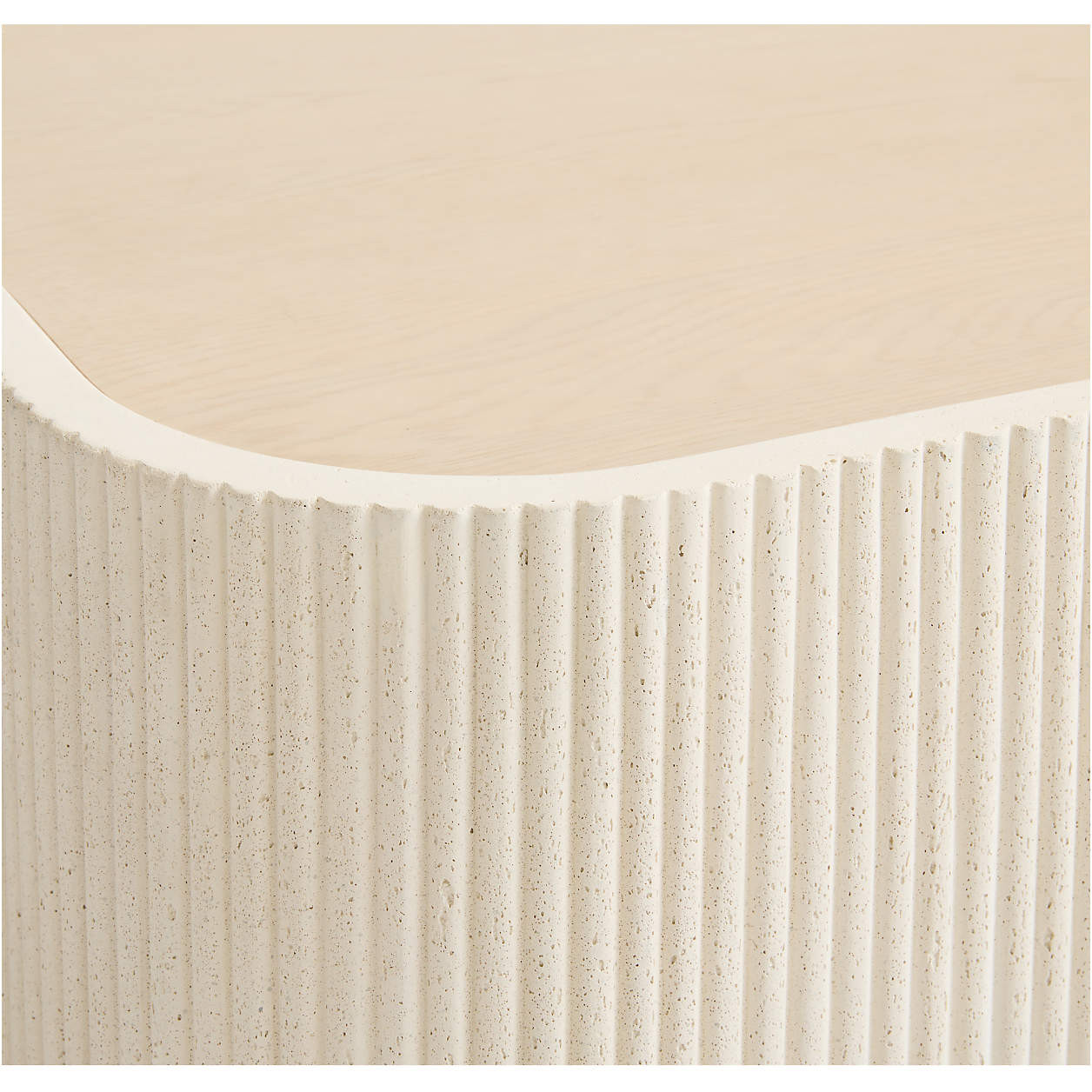 Kahn Cream Ribbed Concrete and Oak Wood 44" Rounded Square Coffee Table + Reviews | Crate & Barre... | Crate & Barrel