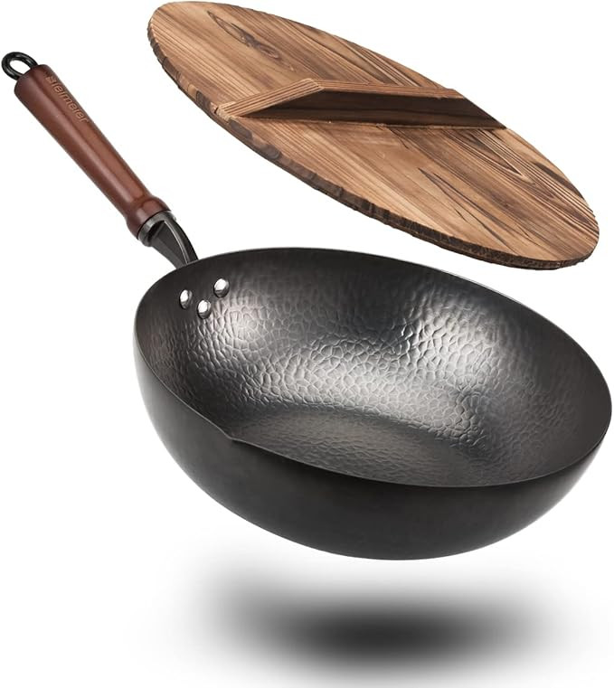 Bielmeier 12.5" Wok Pan, Woks and Stir Fry Pans, Carbon Steel Wok , Flat Bottom Wok with Lid Suit... | Amazon (US)