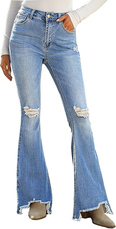 luvamia Womens Bell Bottom Jeans Flare Jean High Rise Distressed Stretch Bootcut Pants | Amazon (US)