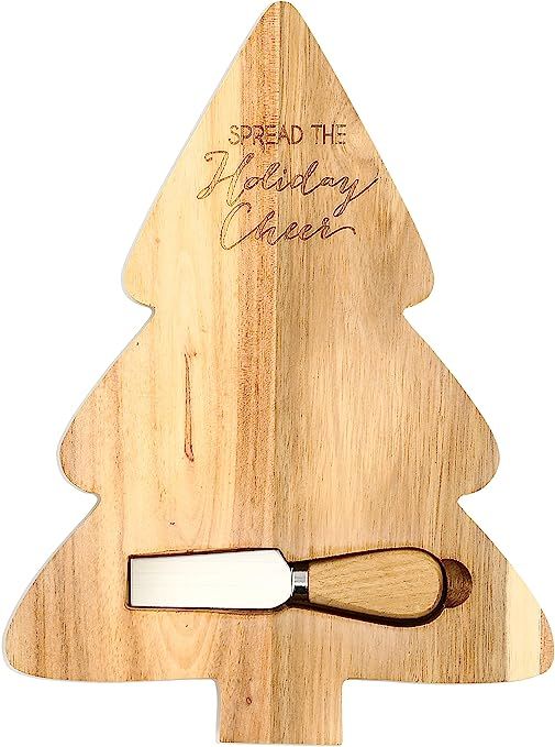 Pavilion 9" x 12" Christmas Tree Shaped Acacia Wood Serving Board Cutting Board with Matching Kni... | Amazon (US)