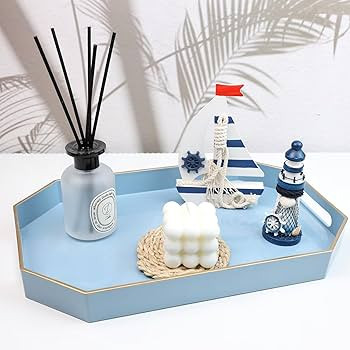 Spsyrine Blue Plastic Serving Tray for Ottoman, Coffee Table, Octagon Decorative Tray for Enterta... | Amazon (US)