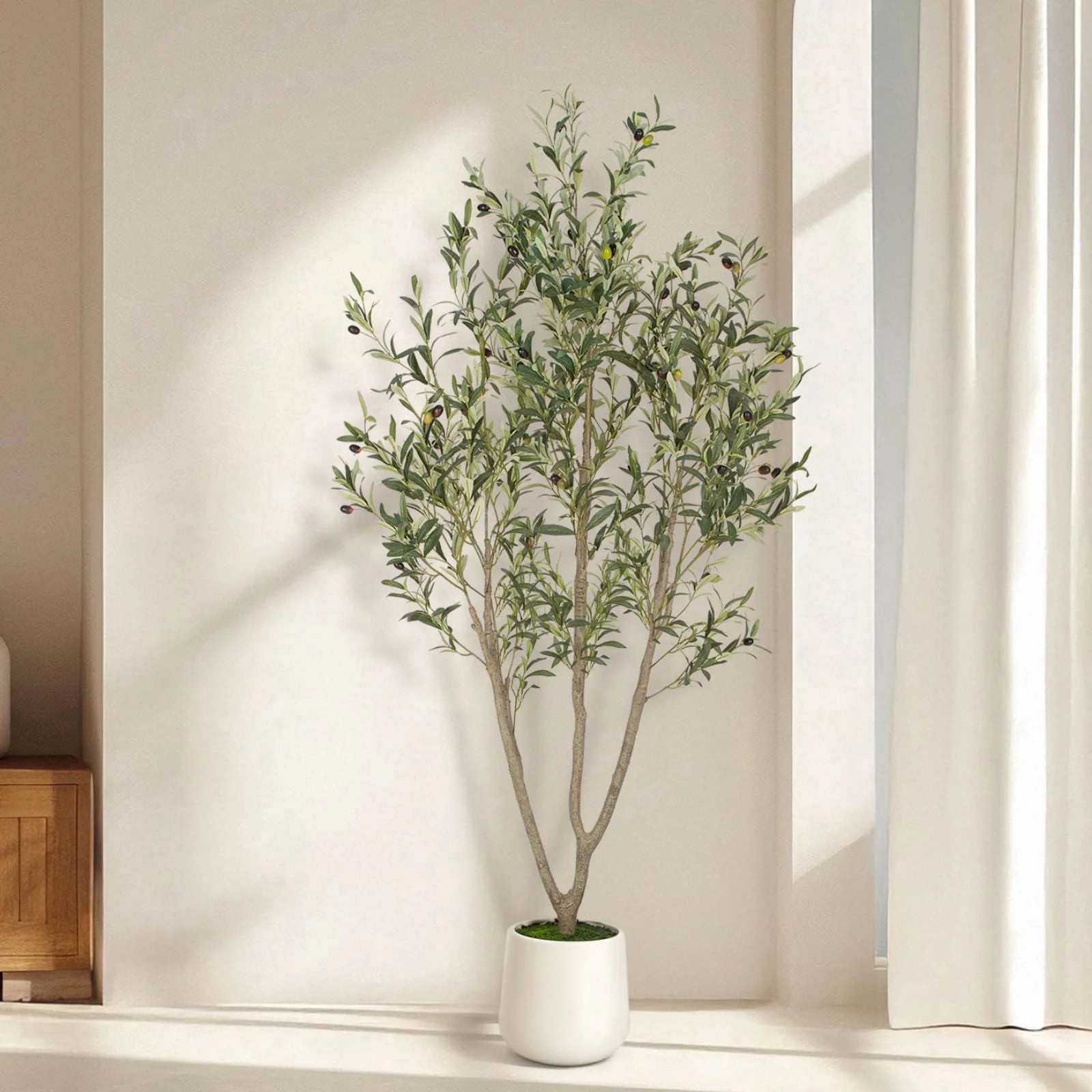 Romswi Artificial Olive Tree 6 FT, with White Pot, Olive Faux Trees Realistic Leaves Silk Tree fo... | Walmart (US)