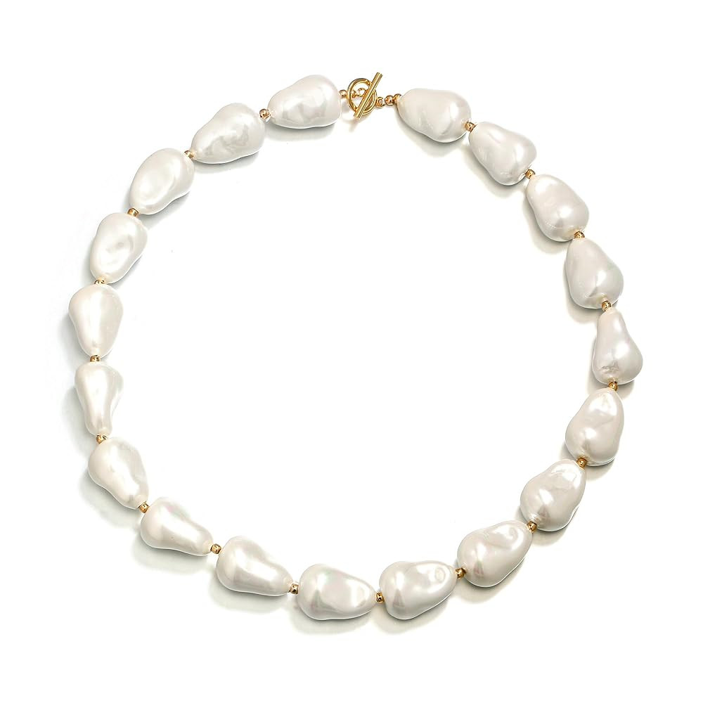 Flyonce Baroque Pearl/Shell Necklace for Women Chunky Dainty Irregular Large Cream Simulated Pear... | Amazon (US)