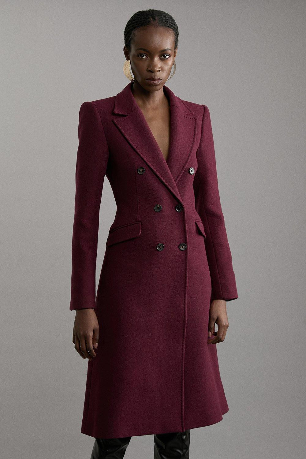 Premium Italian Manteco Wool Fitted Tailored Midi Coat | Karen Millen UK + IE + DE + NL