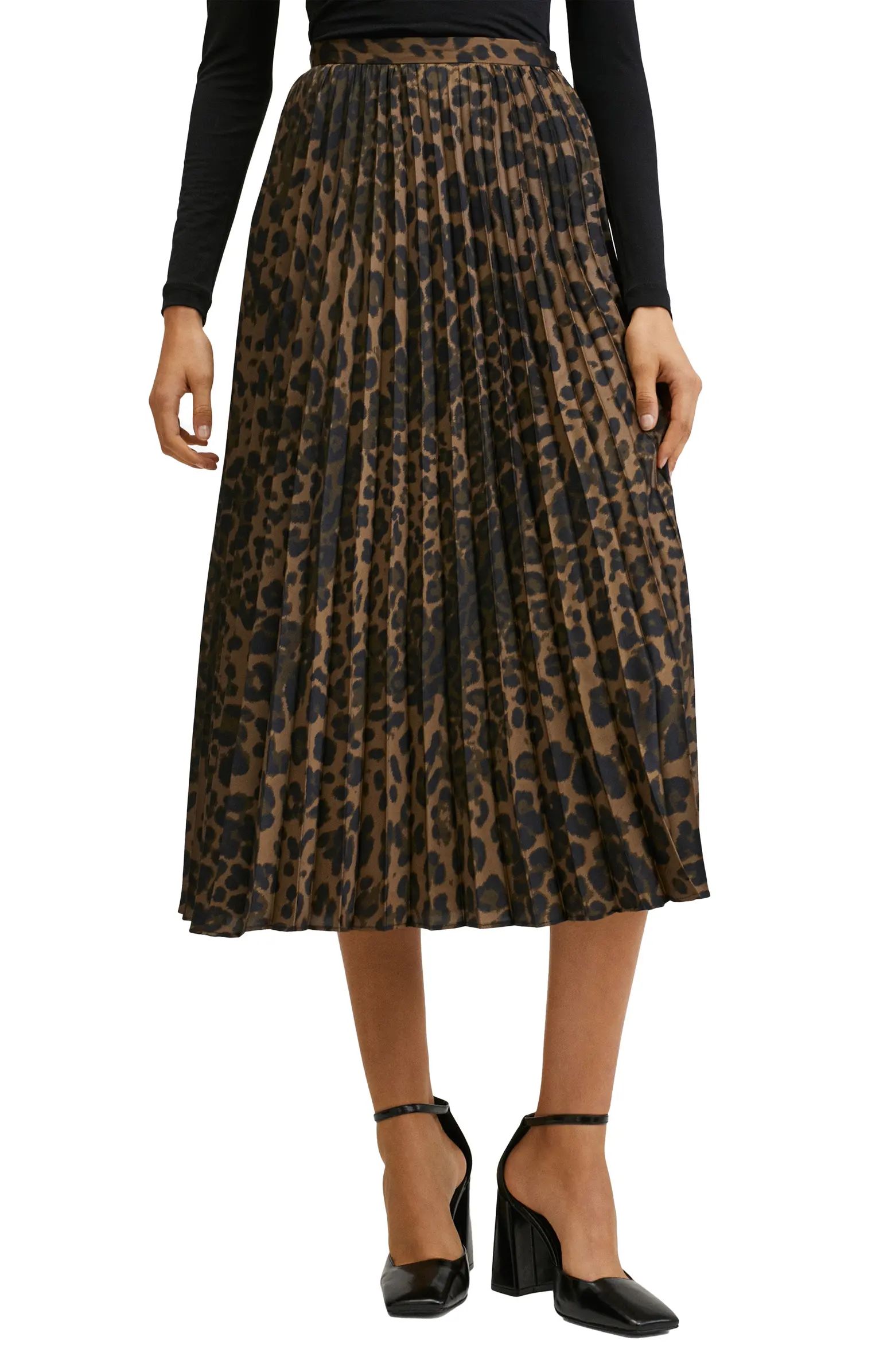 MANGO Animal Print Pleated A-Line Skirt | Nordstrom | Nordstrom