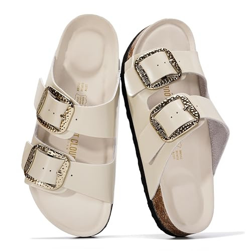 Project Cloud Genuine Leather Flat Sandals for Women 2026 Comfortable Beach Essentials Womens Sandals Memory Foam Vacation Essentials Slides for Women Footwear (Santorini, MARSHMLEA,10M) | Amazon (US)