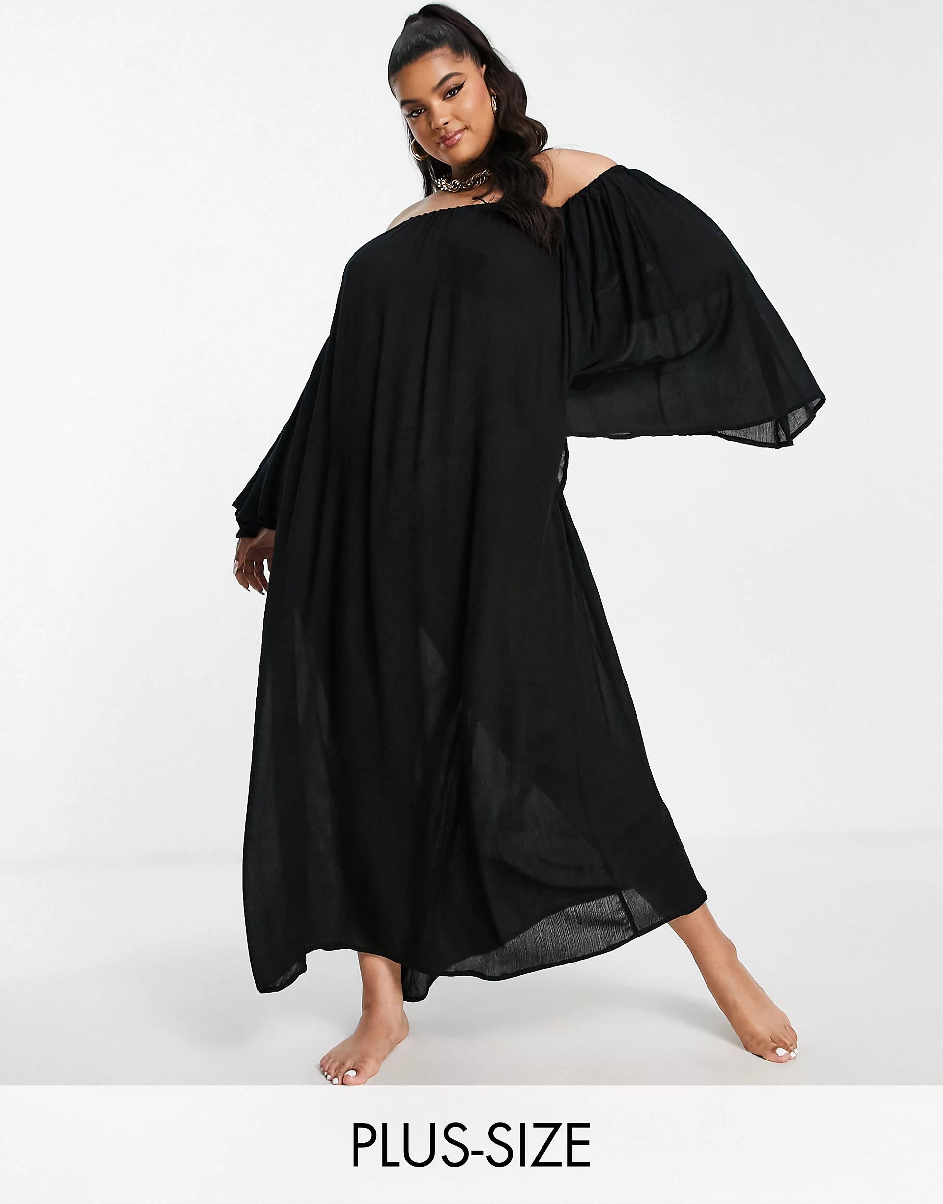 Esmee Plus Exclusive bandeau maxi beach summer dress in black | ASOS (Global)