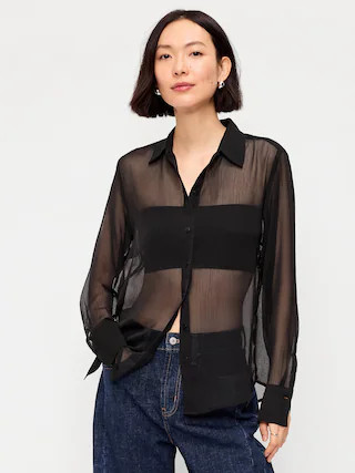 Chiffon Sheer Button-Down Shirt | Old Navy (US)