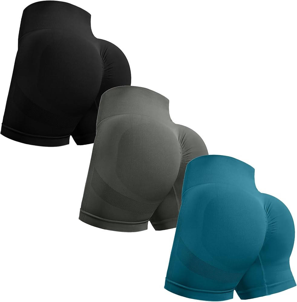 OVESPORT 3 Piece Workout Shorts for Women Seamless Scrunch Butt Lifting High Waisted Yoga Gym Boo... | Amazon (US)
