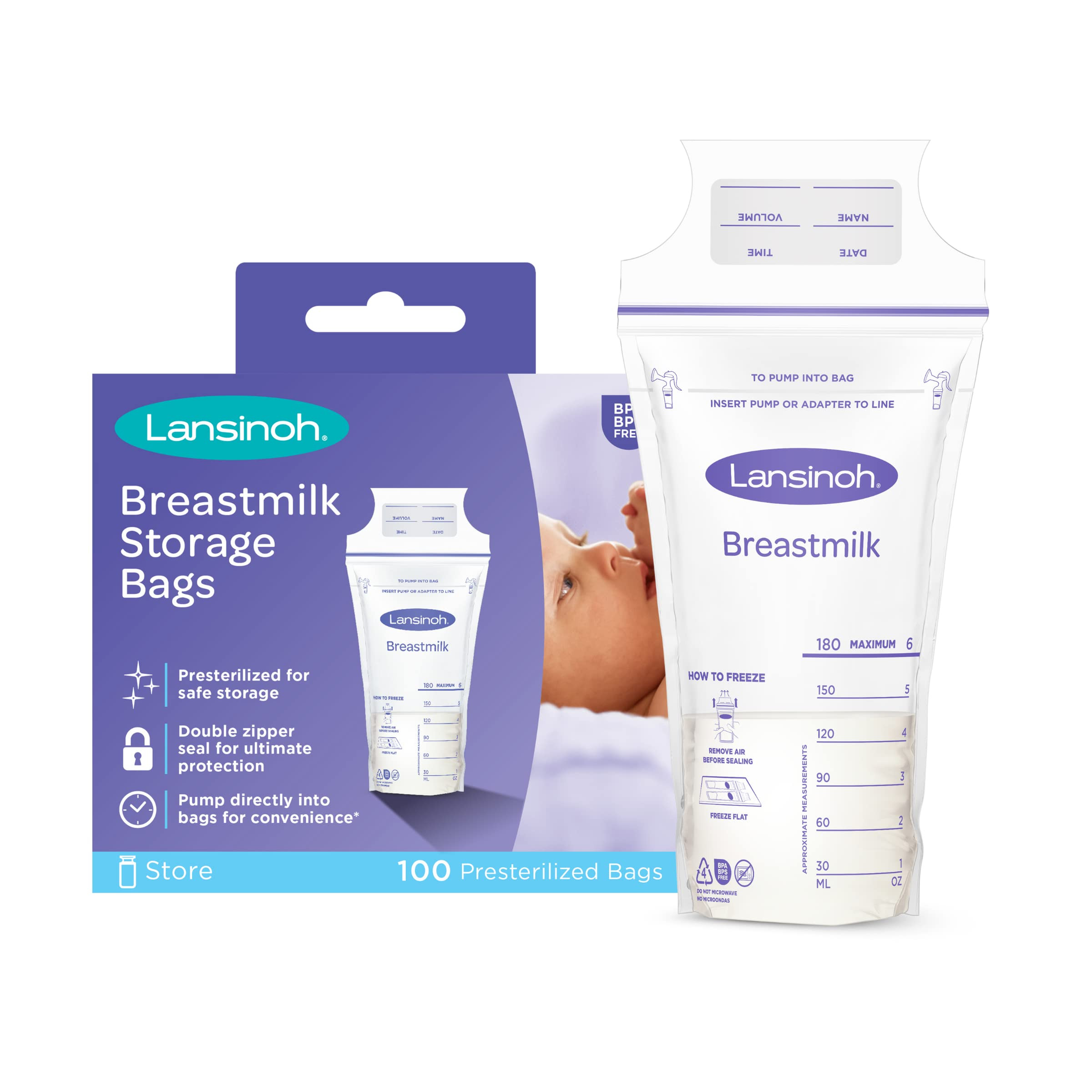Lansinoh Breastmilk Storage Bags, 100 Count, 6 Ounce, Easy to Use Milk Storage Bags for Breastfee... | Amazon (US)