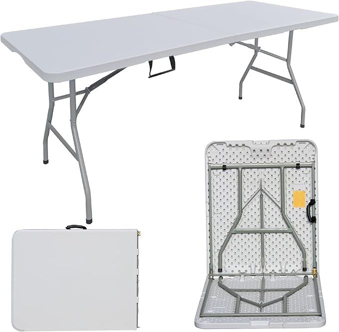 BOSOVEL 6ft Folding Table Fold in Half w/Handle White Plastic Heavy Duty for Outdoor & Indoor Boo... | Amazon (US)