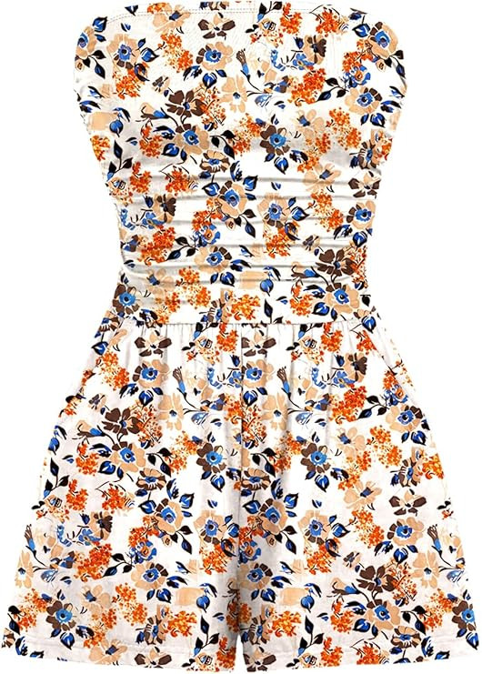 AUXDIO Women Summer Casual Strapless Romper Sleeveless Off Shoulder Short Jumpsuits 2026 Beach Va... | Amazon (US)