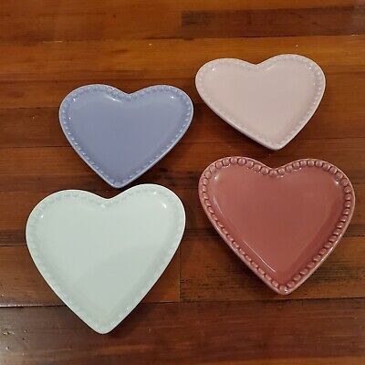 Set of 4 Williams Sonoma Beaded Pastel Heart Shaped Plates Dessert | eBay US