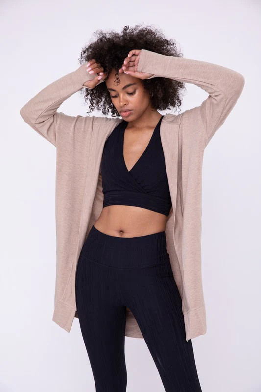 Longline Hooded Cardigan with Pockets Natural / L | Casual Chic Boutique