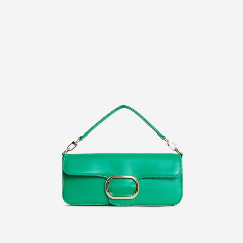 Rory Buckle Detail Rectangle Shaped Shoulder Bag In Green Faux Leather | EGO Shoes (US & Canada)