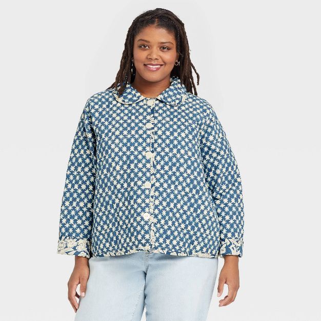 Women's Quilted Button-Front Jacket - Universal Thread™ Blue Ikat | Target