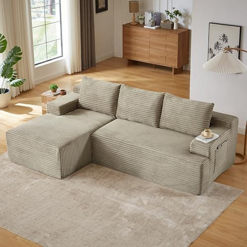 96" L Shaped Cloud Sectional Couch with Chaise, Deep Seat Modular Sectional Sofa Corduroy Memory ... | Amazon (US)