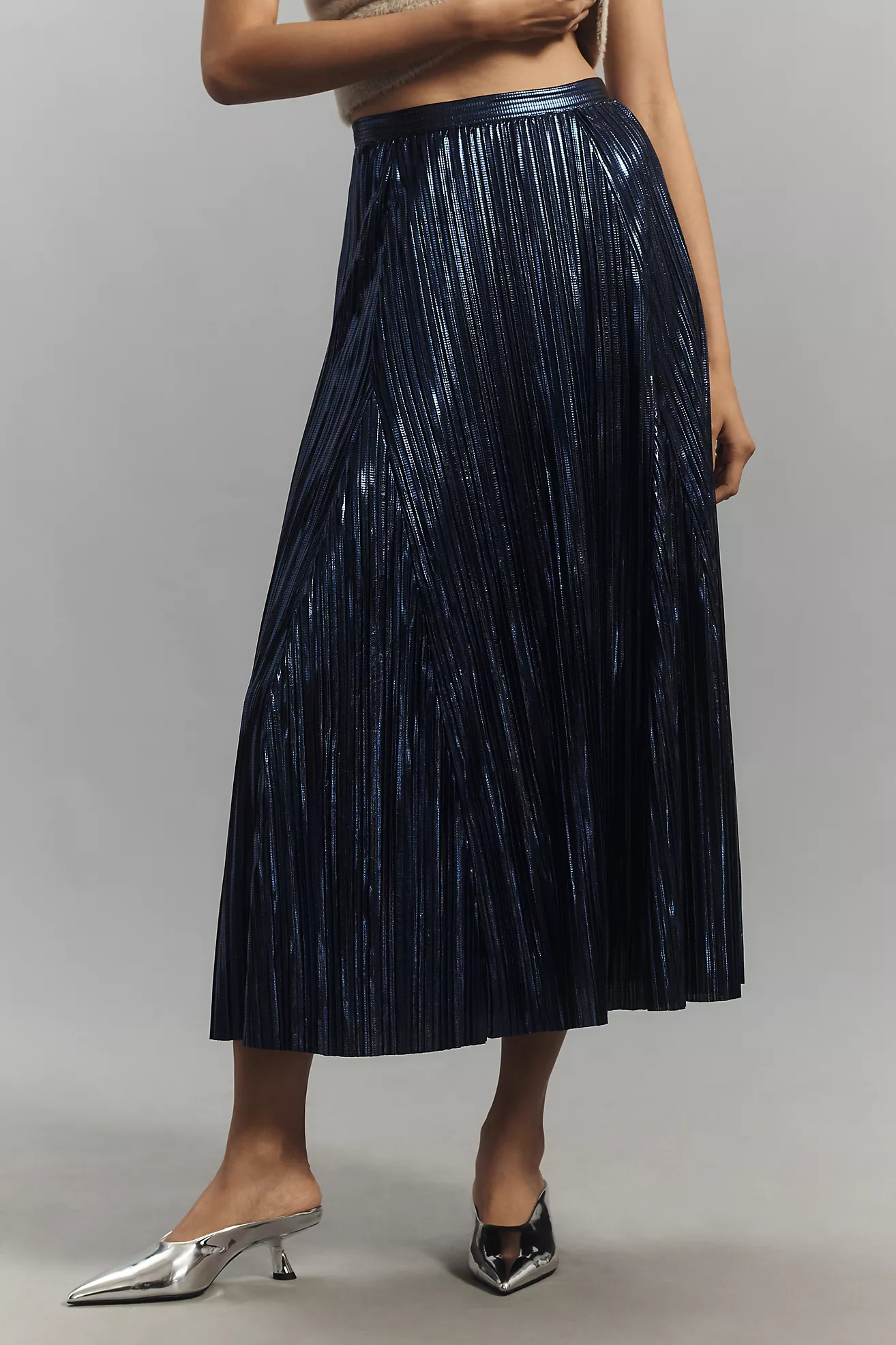 By Anthropologie Metallic Pleated Midi Skirt | Anthropologie (US)