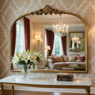 Vintage Baroque Gold Mirror Metal Frame 36x30 Inch, Antique Arched Mantle Retro Oil Rubbed Bronze Ornate Vintage Mirror for Living Room, Fireplace, En | Wayfair North America