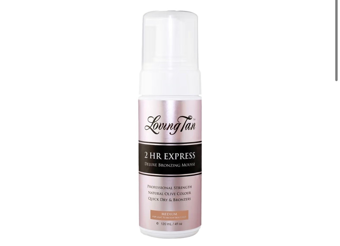 Loving Tan 2 HR Express Self Tanning Mousse, Medium - Streak Free, Natural, Professional Quality - 5+ Sunless Self Tanner Applications per Bottle, Cruelty Free, Naturally Derived DHA - 4 FL Oz
