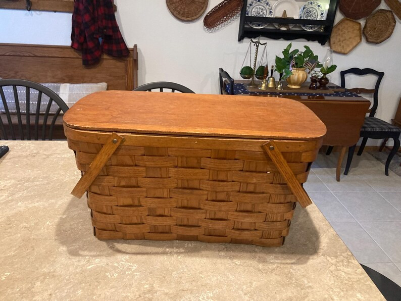 Vintage farmhouse wood weaved picnic basket | Etsy (US)