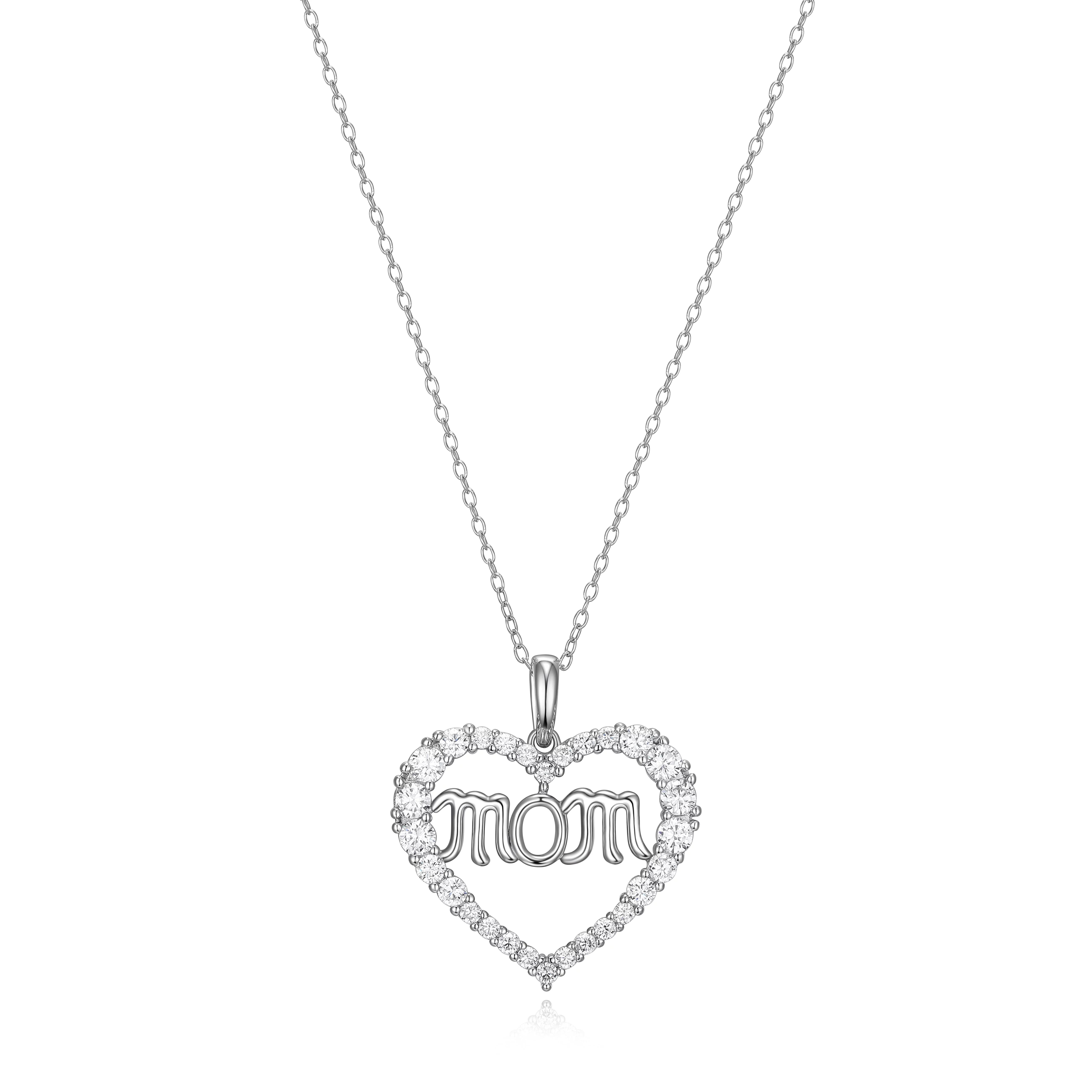 Forever Facets Women's 925 Sterling Silver Cubic Zirconia Open Heart "mom" Pendant Necklace with ... | Walmart (US)