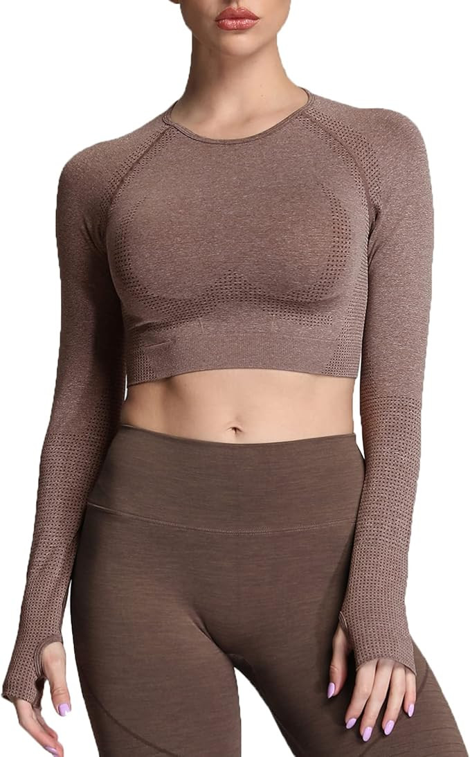 Aoxjox Long Sleeve Crop Tops for Women Vital Workout Seamless Crop T Shirt Top | Amazon (US)
