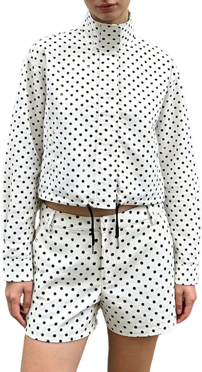 Polka Dot Jacket And Shorts Set For Women Windbreaker Lightweight Jacket High Waisted Shorts Goin... | Amazon (US)