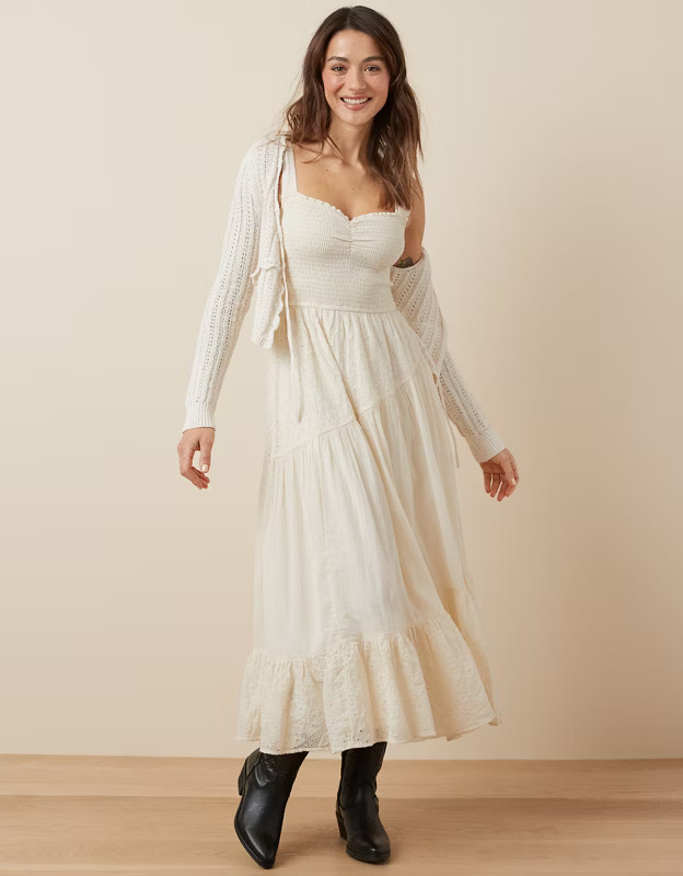 AE Asymmetrical Tiered Midi Dress | American Eagle Outfitters (US & CA)