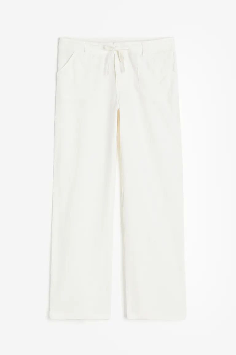 Linen-blend Straight Pants - White - Ladies | H&M US | H&M (US + CA)