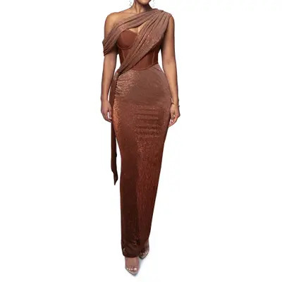JLUXLABEL Celestina Draped Maxi Dress in Gold at Nordstrom, Size Medium | Nordstrom