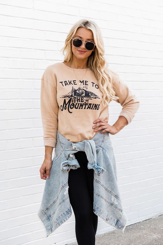 Take Me To The Mountains Gold Graphic Sweatshirt | The Pink Lily Boutique