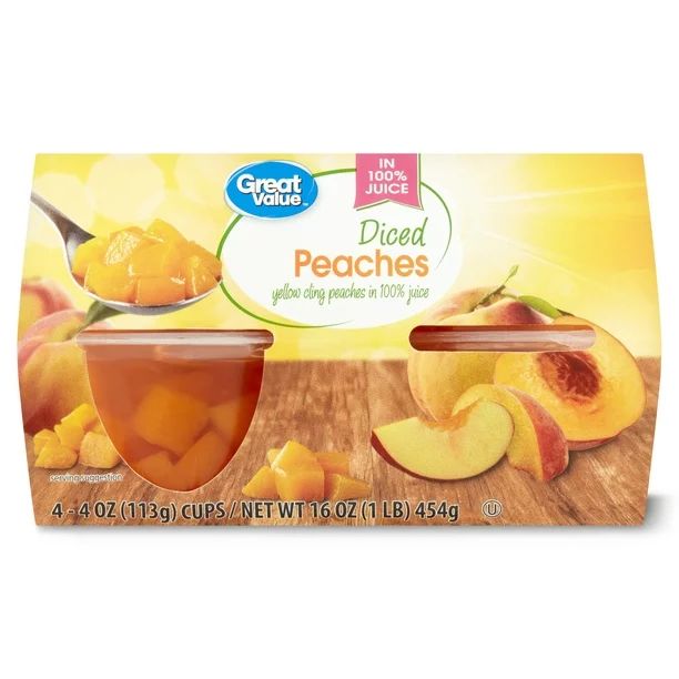 Great Value Diced Peaches in 100% Juice, 4 oz, 4 Ct - Walmart.com | Walmart (US)