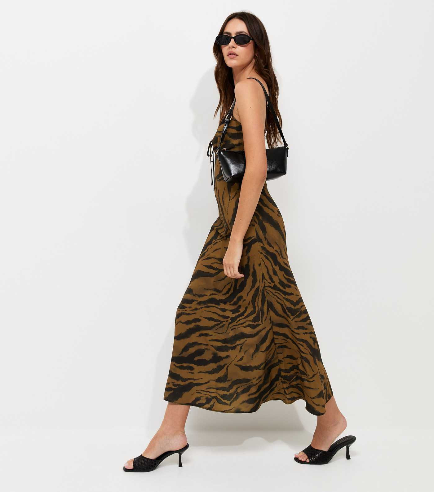 Brown Tiger Print Lace Trim Midi Dress | New Look | New Look (UK)