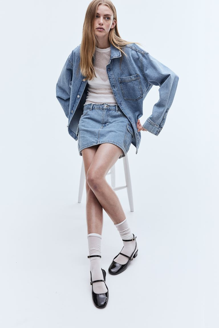 Twill Cargo Mini Skirt - Light denim blue - Ladies | H&M US | H&M (US + CA)