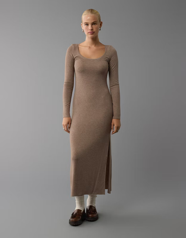 AE Long-Sleeve Plush Maxi Dress | American Eagle Outfitters (US & CA)