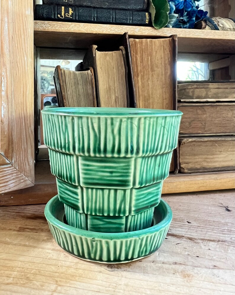 Vintage Mccoy Planter / Flower Pot / Green / Basketweave / MCM / Plant - Etsy | Etsy (US)