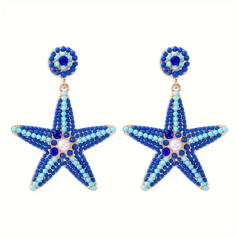 Starfish Design Blue Beads Faux Pearl Inlaid Dangle Earrings - Temu Canada | Temu Affiliate Program