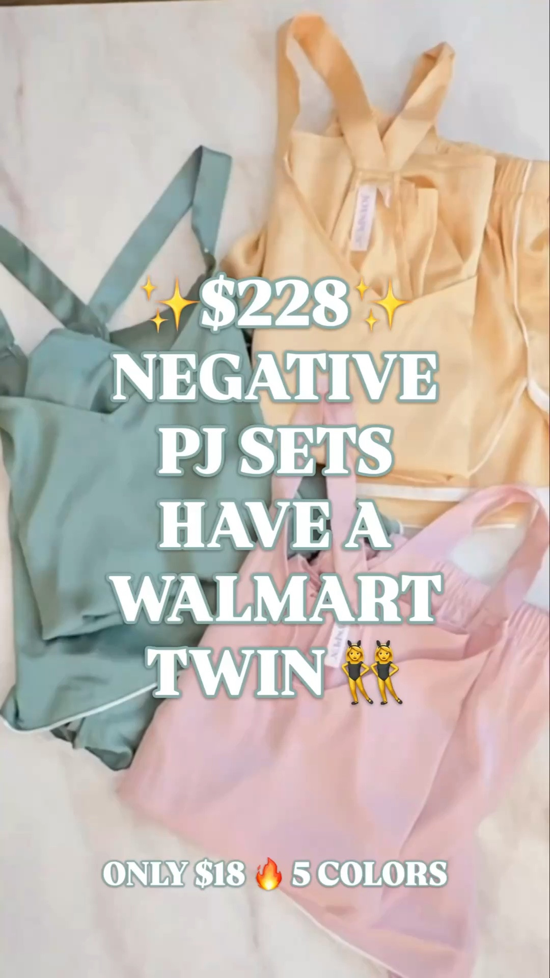 The $228 Negative Underwear Supreme Set has a Walmart twin. And she’s $18. 🤍

The Negative Supreme Set is the most coveted minimal luxury pajama set on the internet. Wide strap cami. Clean V neckline. Fluid satin drape. Dolphin hem shorts with contrast binding. That quiet, expensive, I-woke-up-like-this energy that makes it worth $228 to the women who buy it.

This Joyspun stretch satin cami and shorts set from Walmart is $18. And it gives every bit of that Negative Underwear energy — the silhouette, the satin drape, the contrast binding, the wide straps, the minimal luxury aesthetic — without the triple digit price tag.

Soft stretch satin blend. V neckline. Racerback. Wide satin straps. Pull-on shorts with elastic waistband, dolphin hem, and contrast binding. Lightweight. Fluid. Flirty in the best way.

Available in 6 colors.

This is the satin set you grab for:
🤍 Girls trip matching pajamas
🤍 Bridal getting ready photos
🤍 Easter basket gift for her
🤍 Mother’s Day gift that feels luxurious
🤍 The quiet luxury pajama moment under $20

$18. Six colors. The Negative Underwear look without the Negative Underwear price.

Shop through the link before your color is gone. 🤍

negative underwear dupe, negative underwear look for less, negative supreme set dupe, satin pajamas women, satin cami shorts set, luxury pajamas look for less, designer pajamas dupe, minimal pajama set women, quiet luxury pajamas, spring pajamas women, bridal pajamas getting ready, girls trip pajamas, easter basket gift for her, mothers day gift pajamas, walmart satin pajamas, joyspun satin pajamas, affordable luxury sleepwear, satin sleepwear set women, spring sleepwear women, walmart pajamas women

#LTKFindsUnder50 #LTKSeasonal #LTKTravel #LTKGiftGuide #WalmartFinds #NegativeUnderwear #LookForLess #SatinPajamas #QuietLuxury #JoyspunPajamas #SpringPajamas #BridalPajamas #EasterBasket #MothersDay

#LTKmorningroutine #LTKTravel #LTKSeasonal