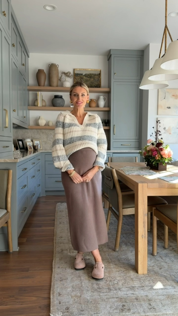 I love how the skirt pulls out the stripes in the sweater! A comfortable but still cute fall look! This sweater top & skirt are also extremely affordable! Wearing M in sweater & S in skirt! 

Loverly Grey, Target, Loft, fall outfit, sweater skirt, striped sweater, maternity, Birkenstock clogs, Thanksgiving outfit 

#LTKFindsUnder100 #LTKStyleTip