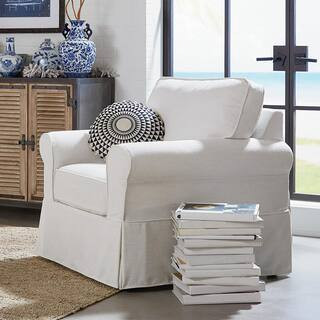 Ashton Ivory Polyester Arm Chair with Removable Cushions (Set of 1) | The Home Depot
