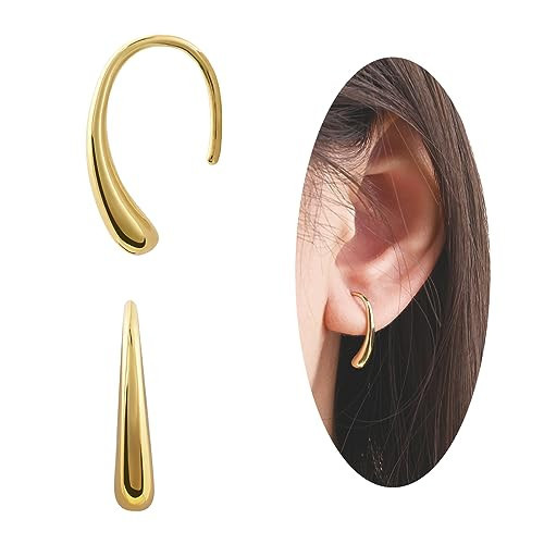 Pull Through Threader Earrings Hypoallergenic 14K Gold Teardrop Drop Dangle Gold Hoop Earrings for Women Trendy | Amazon (US)