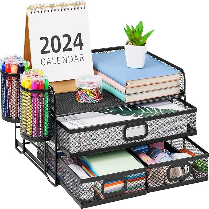 Marbrasse 3 Tier Mesh Desk Organizer with Drawer, Multi-Functional Desk Organizers and Accessorie... | Amazon (US)