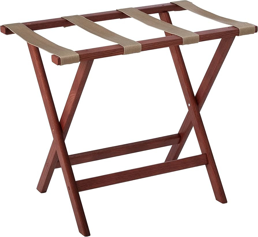 Wooden Mallet Deluxe Straight Leg Luggage Rack,Tan Straps, Mahogany | Amazon (US)
