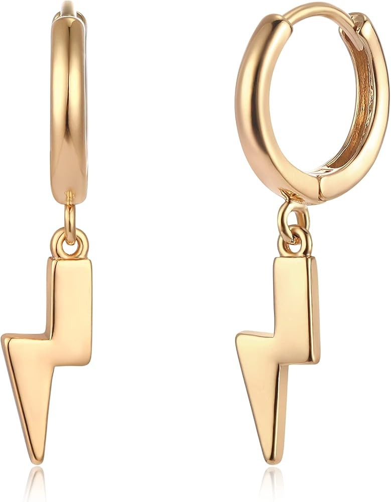 Gold Dangle Drop Hoop Earrings for Women Men Gold Plated Dainty Earrings Hypoallergenic Cross/Lig... | Amazon (US)