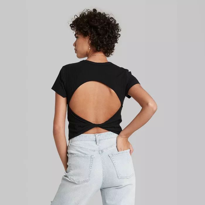 Women's Short Sleeve Twist Open Back Baby T-Shirt - Wild Fable™ | Target