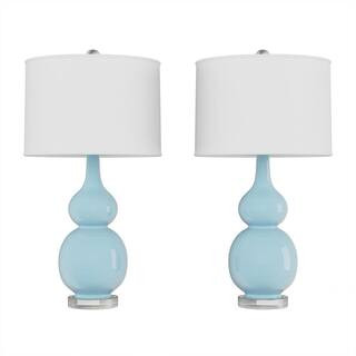 Lavish Home 26.25 in. Double Gourd Ceramic Spa Blue LED Table Lamps with Ivory Shades (Set of 2) ... | The Home Depot