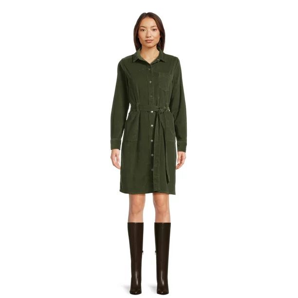 Time and Tru Women's Belted Utility Dress with Long Sleeves | Walmart (US)