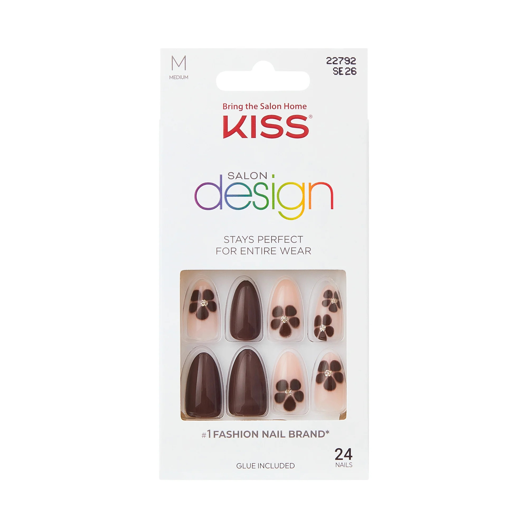 KISS Salon Design Press On Nails Almond, ‘Chasing Sunlight’, Brown, Medium, 24 Count | Walmart (US)