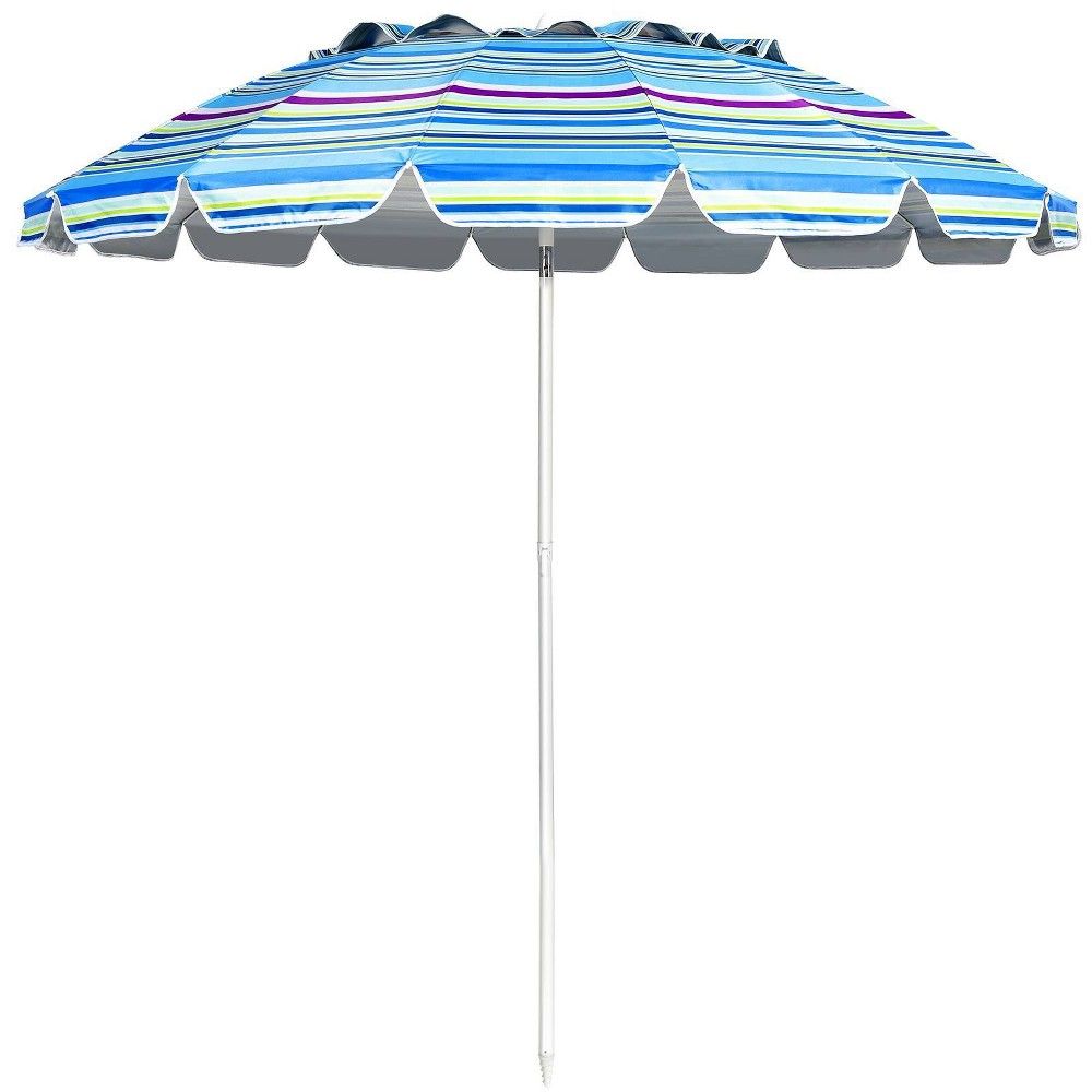 Wellfor - 8'x8' Outdoor Portable Sunshade Beach Umbrella with Sand Anchor and Carry Bag Blue/Green | Target